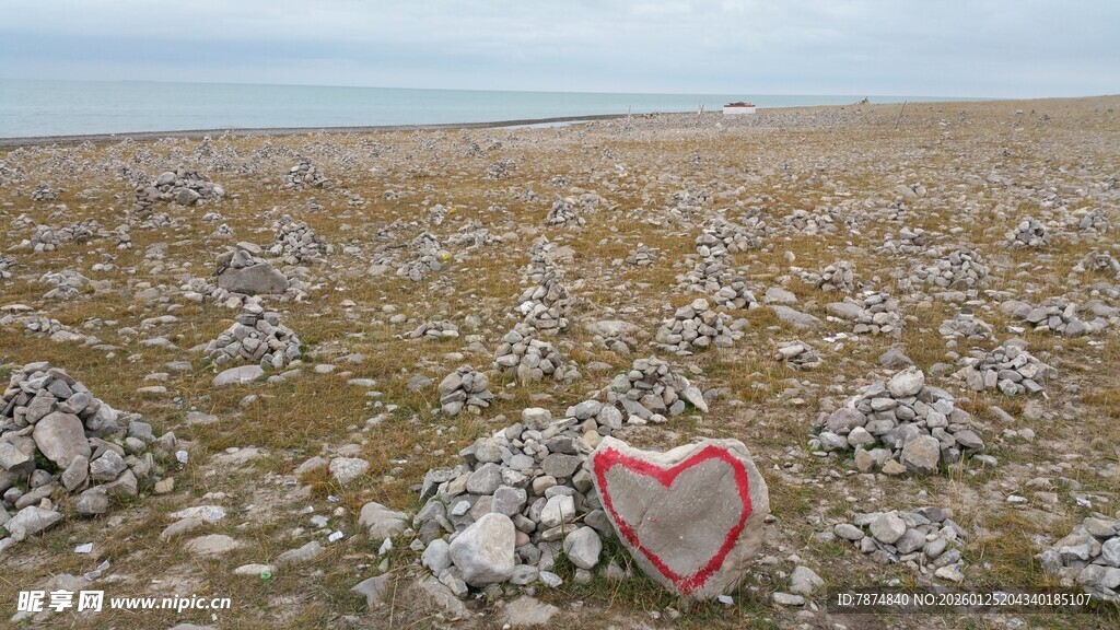 荒野中的爱心石块景观