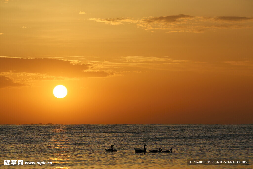 海上日落小船悠然画面