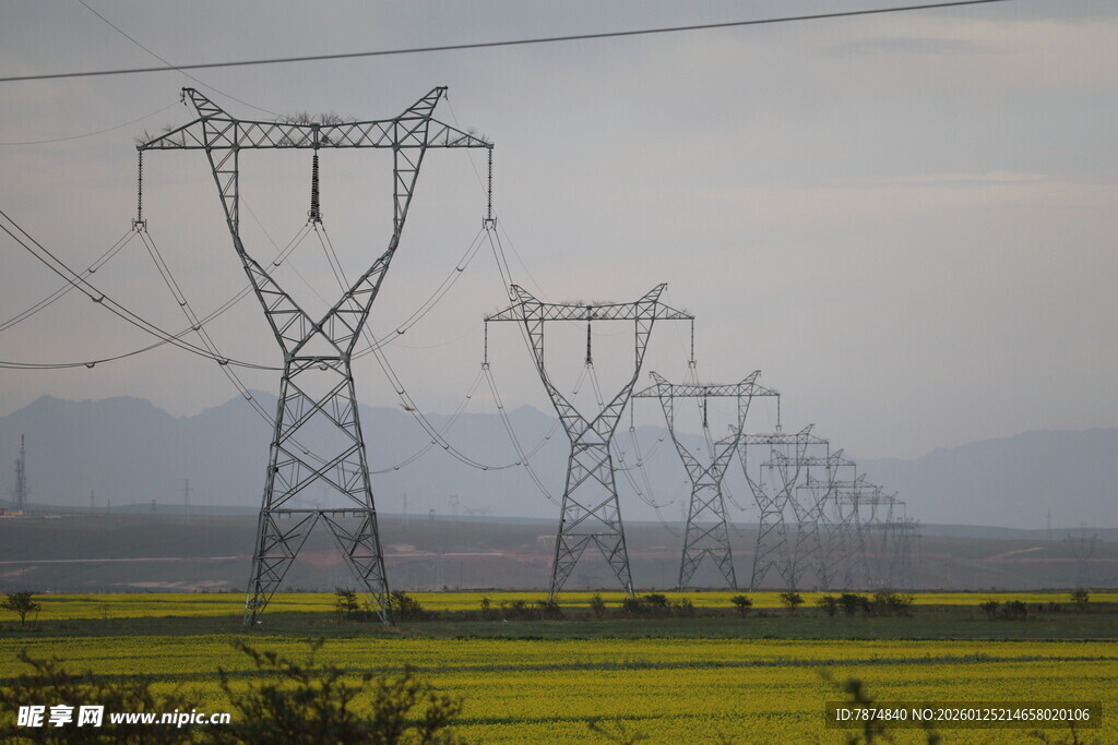 田野中的高压输电塔