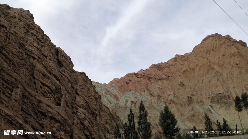 壮丽山景与稀疏树木