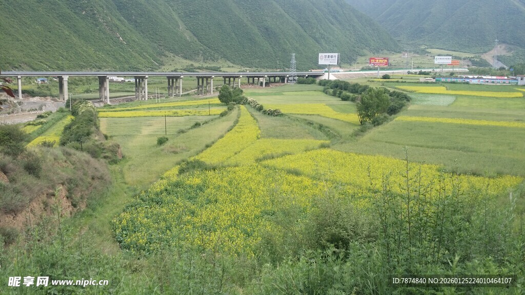 乡村田野间的铁路风景