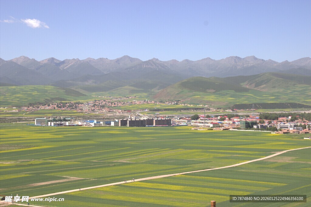 田园风光下的村庄美景
