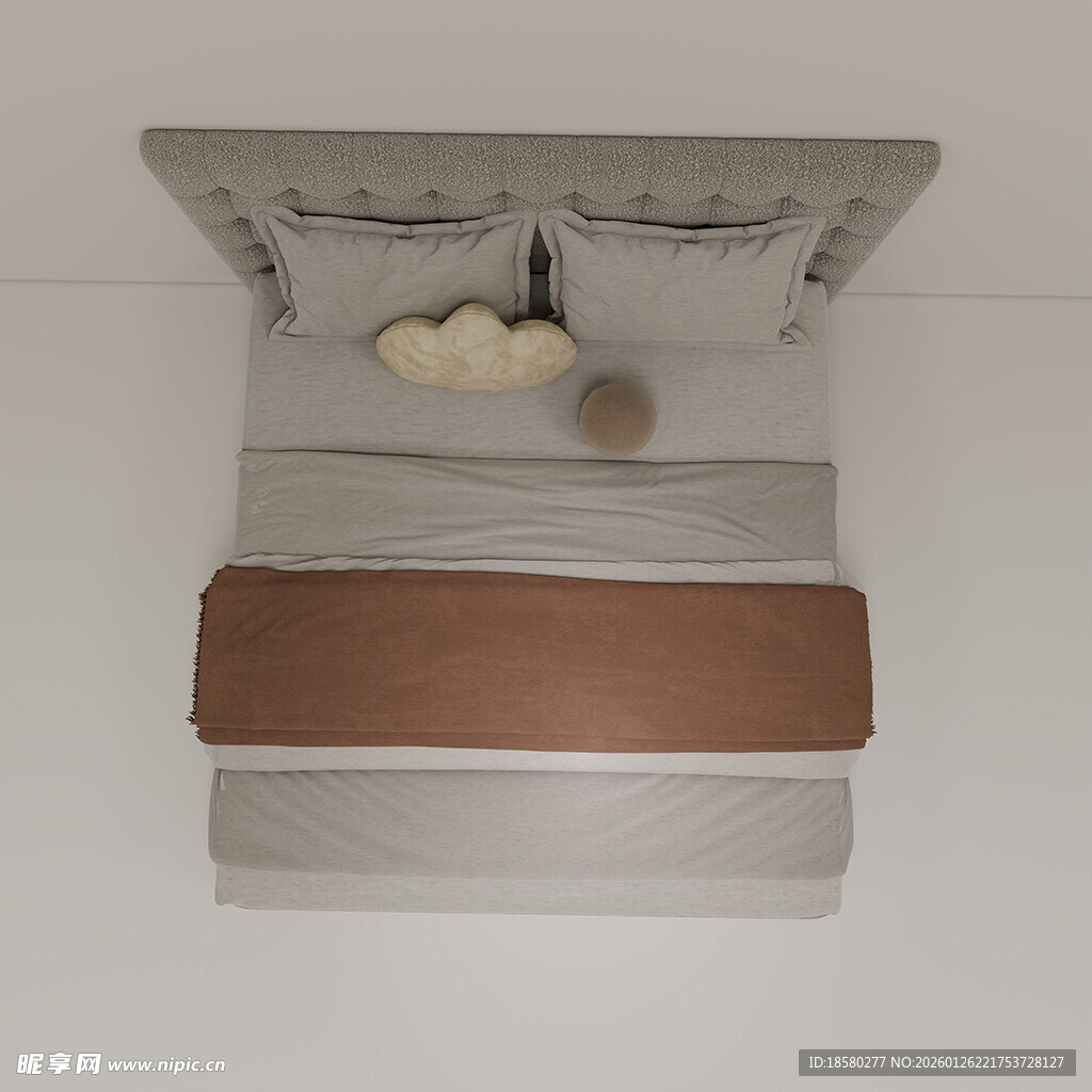 简约现代风格卧室床铺展示
