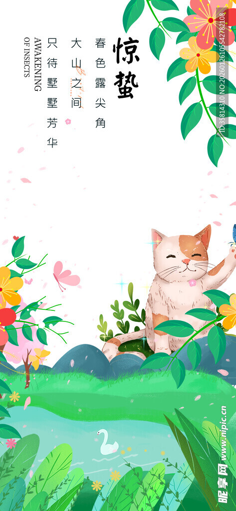 猫咪嬉戏于花草池塘间