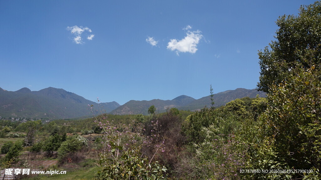 山间美景 蓝天白云绿树