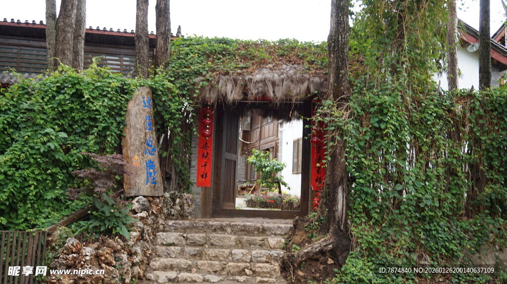 古雅藤蔓环绕的中式门户