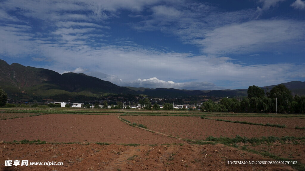 田园风光 广袤田野与远山