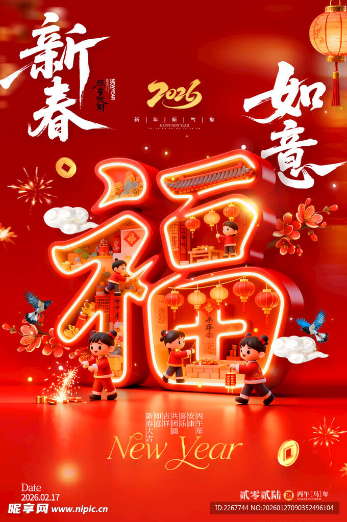 马年春节2026新年立体福字