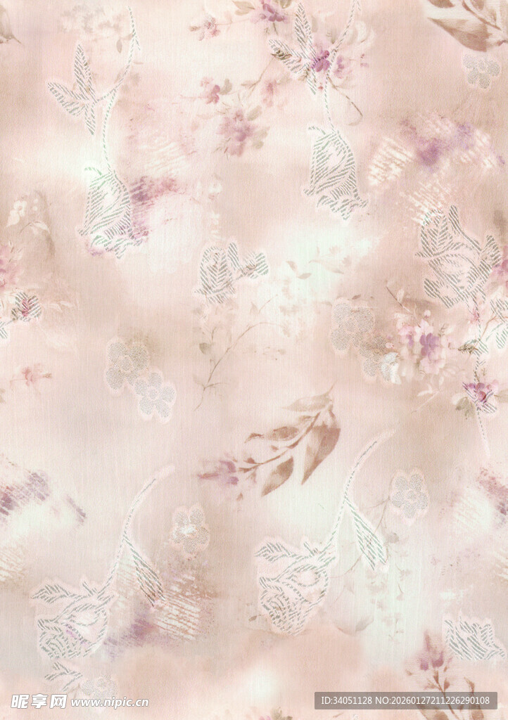 淡粉花卉纹理布料图案
