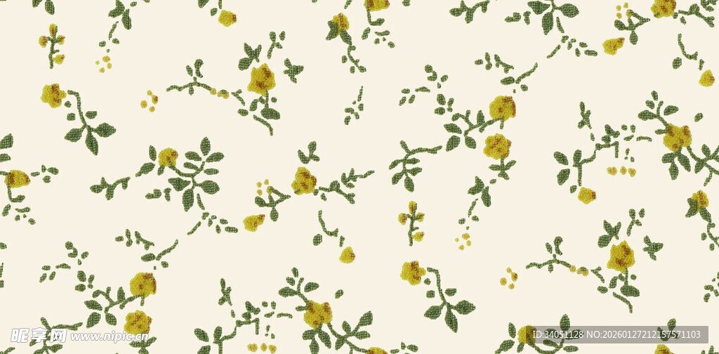 小黄花藤蔓碎花图案