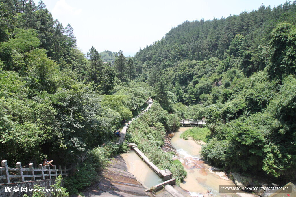 衡山山间蜿蜒公路旁葱郁树林
