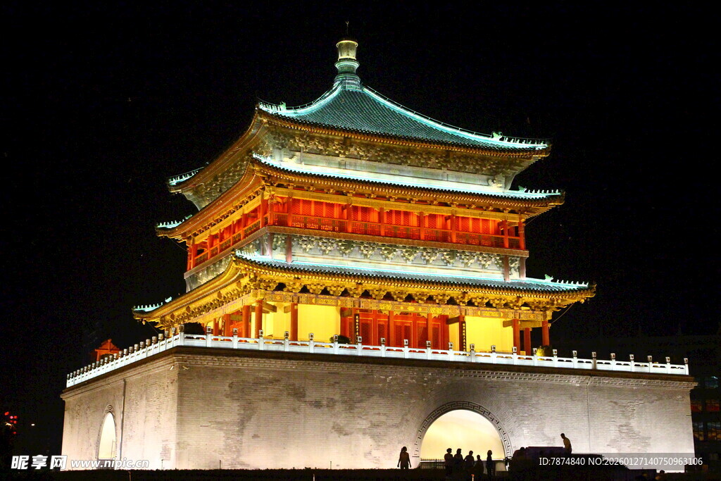 西安钟楼夜景璀璨