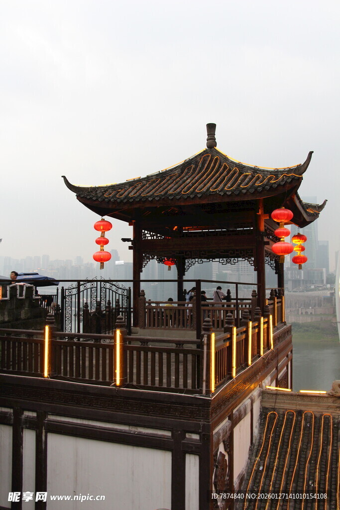 古风楼阁临江景致