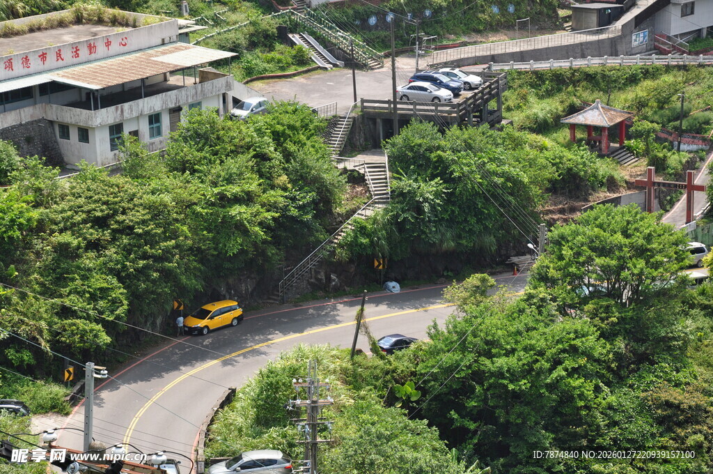 城市绿荫中的蜿蜒道路