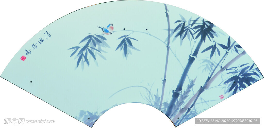 水墨风竹叶扇面