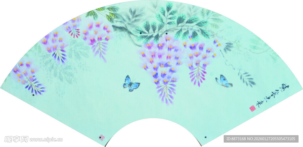 手绘葡萄图案清新扇子