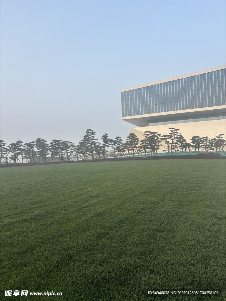 开阔草坪旁的现代建筑