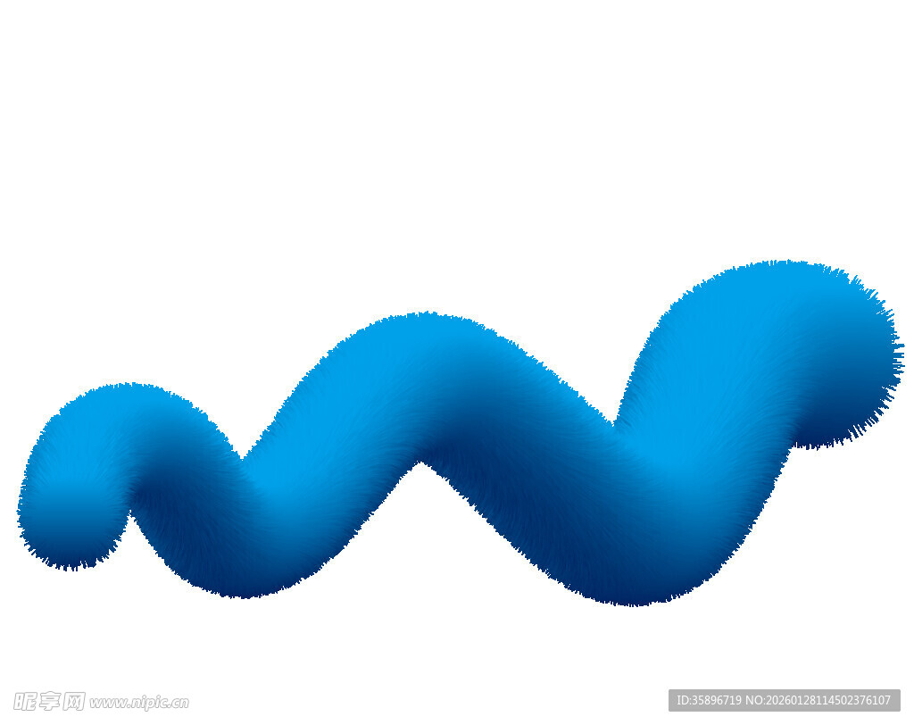 蓝色波浪形立体毛绒尾巴图形