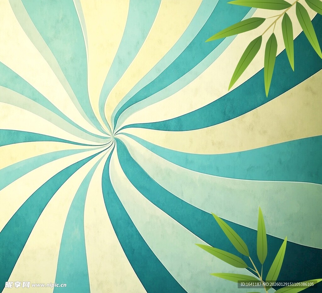 蓝绿渐变条纹与绿植背景