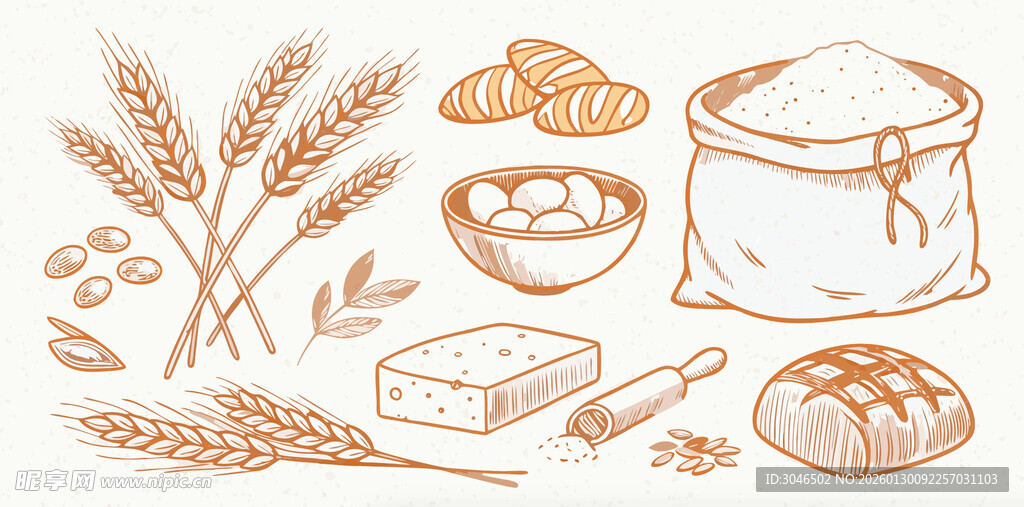 手绘烘焙食材与成品