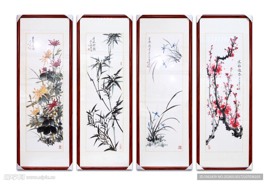 梅兰竹菊四君子国画作品