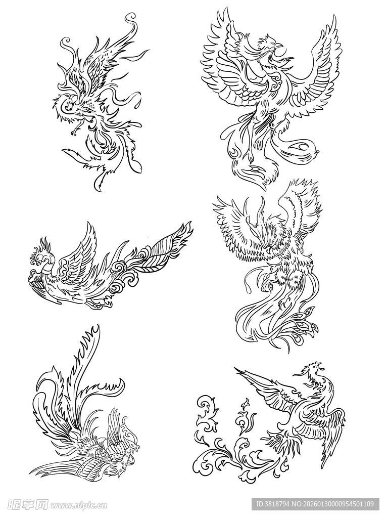 传统凤凰图案矢量设计素材