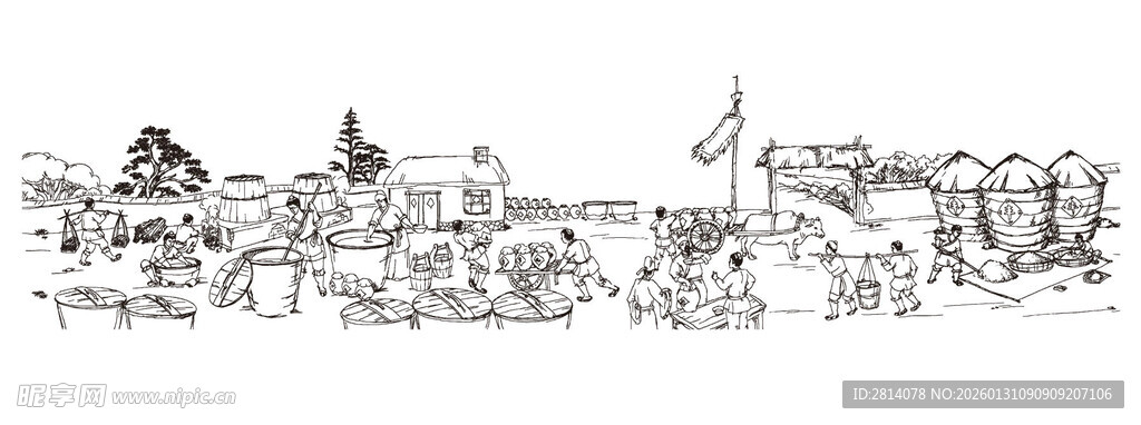 白酒 酿酒 工艺 线稿图