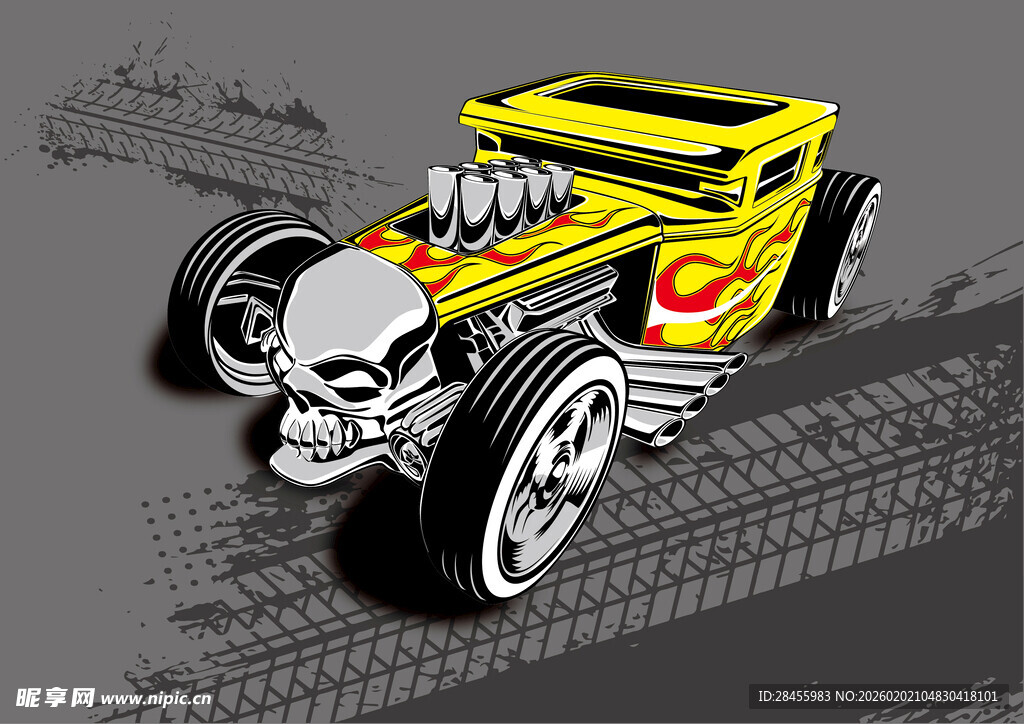 黄色酷炫卡通赛车