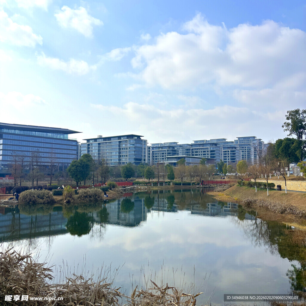 湖畔城市风光美景