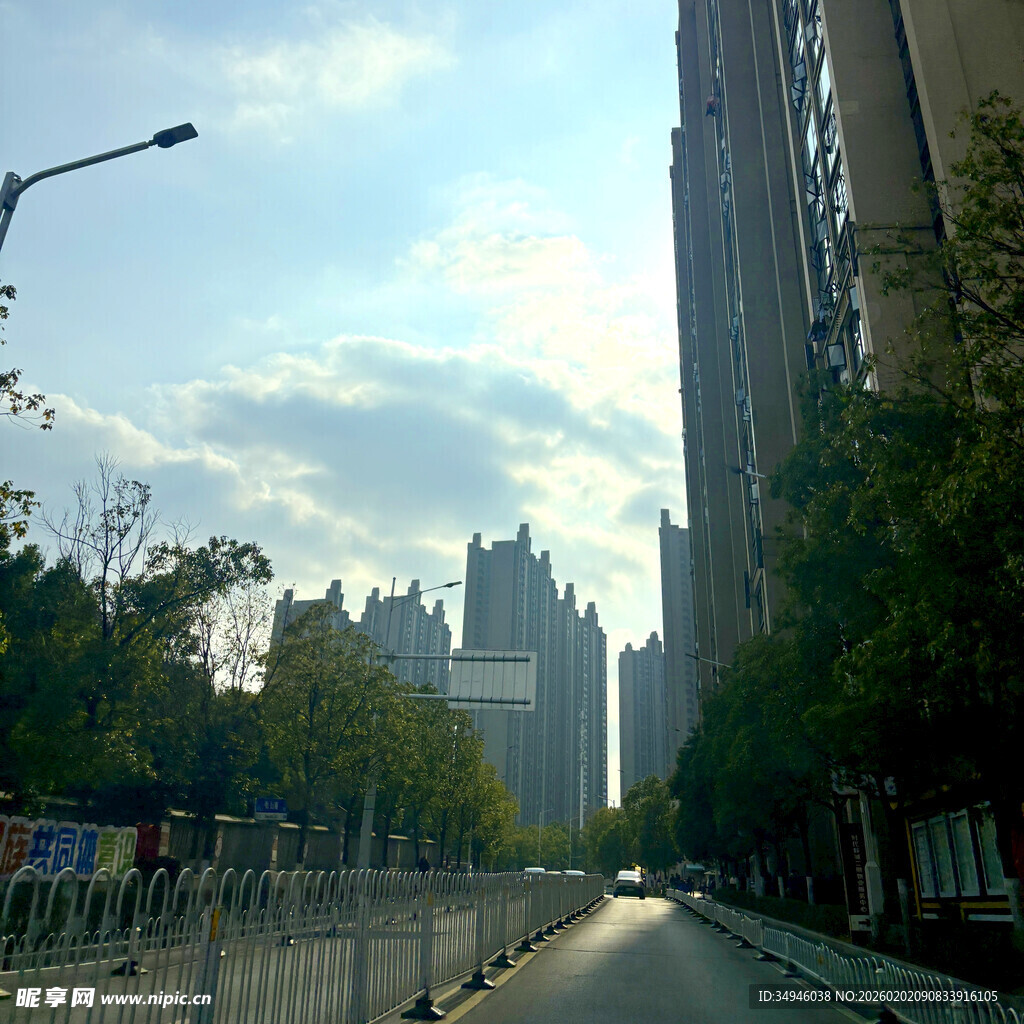 城市街道旁的高楼与远建筑