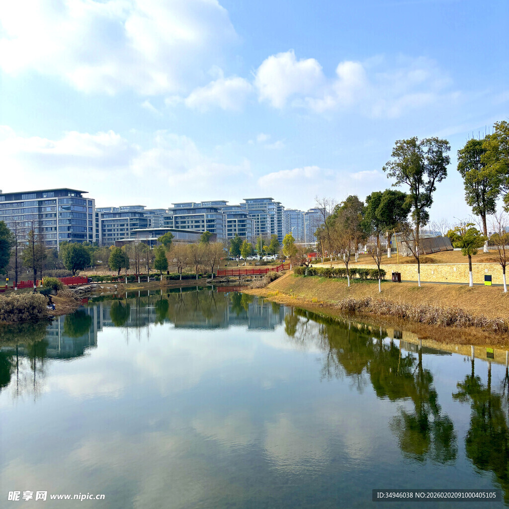 湖畔城市风光美景