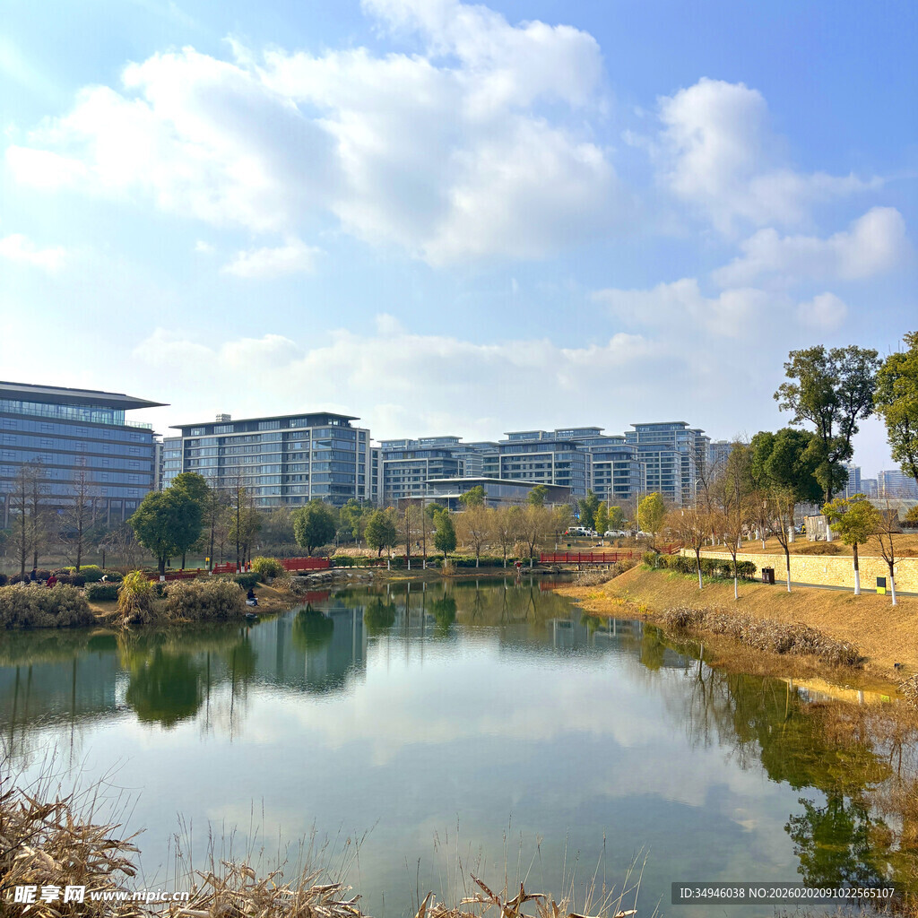 湖畔城市风光美景