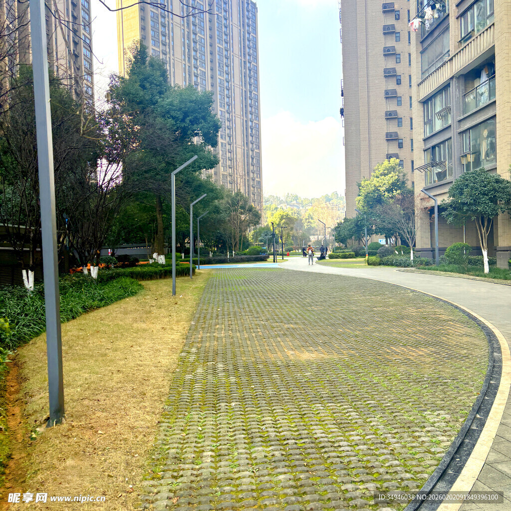 城市中静谧的砖石铺就小路