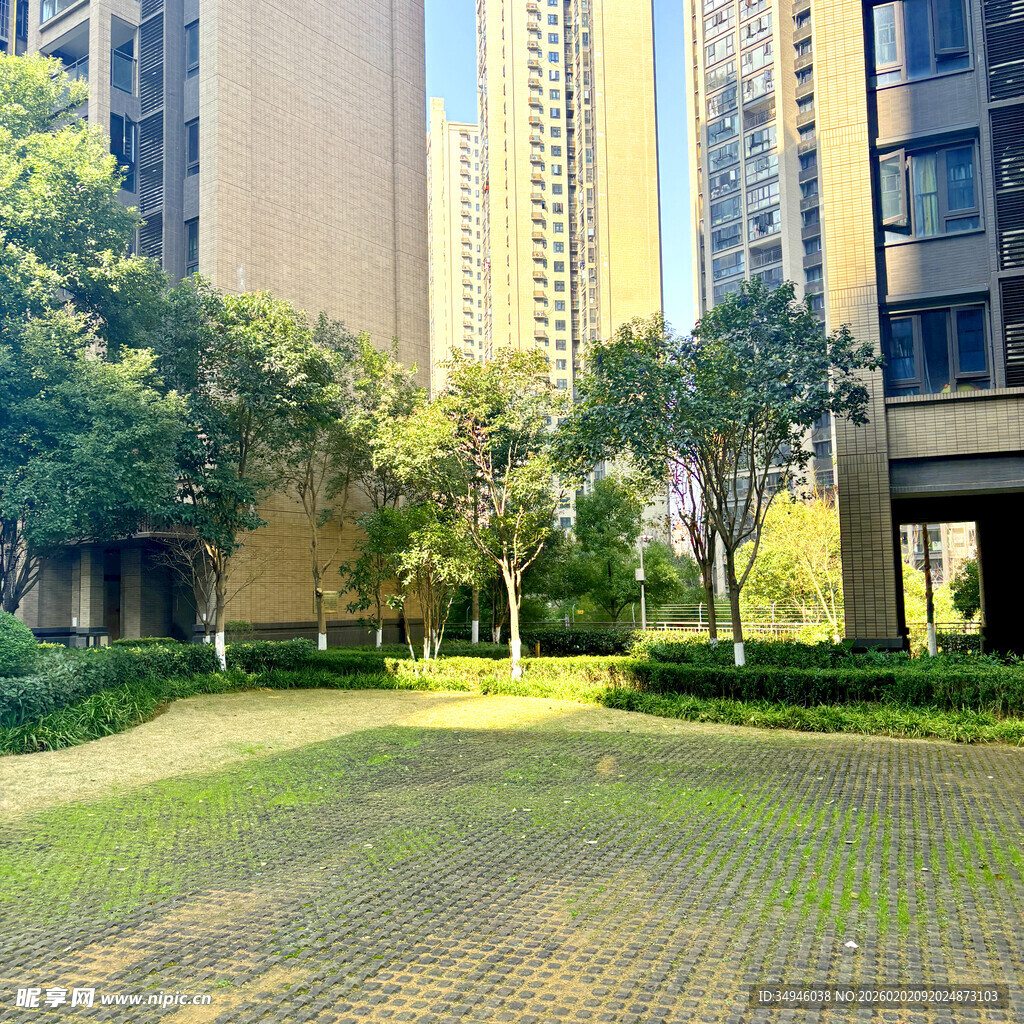 现代小区绿意盎然景观