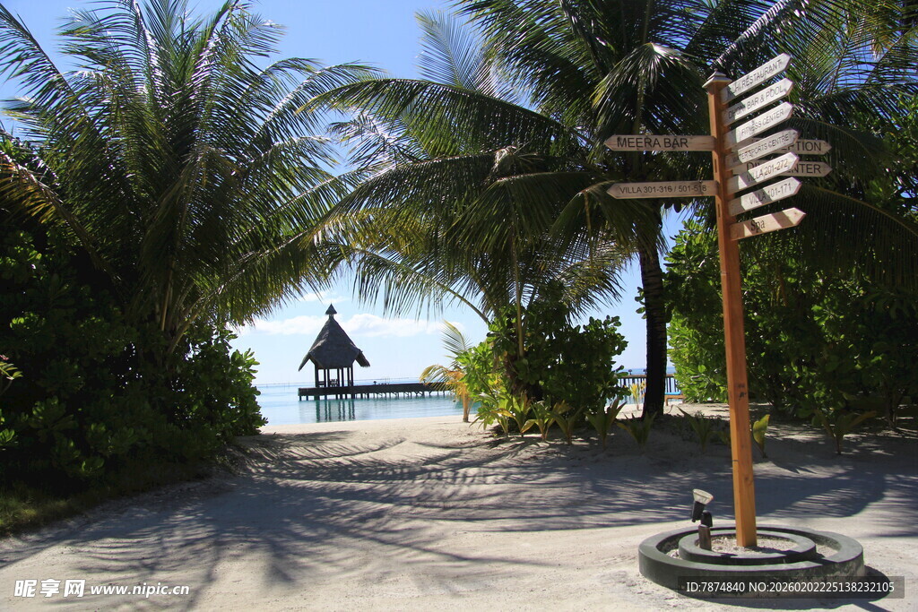 热带海滨风光指示牌场景