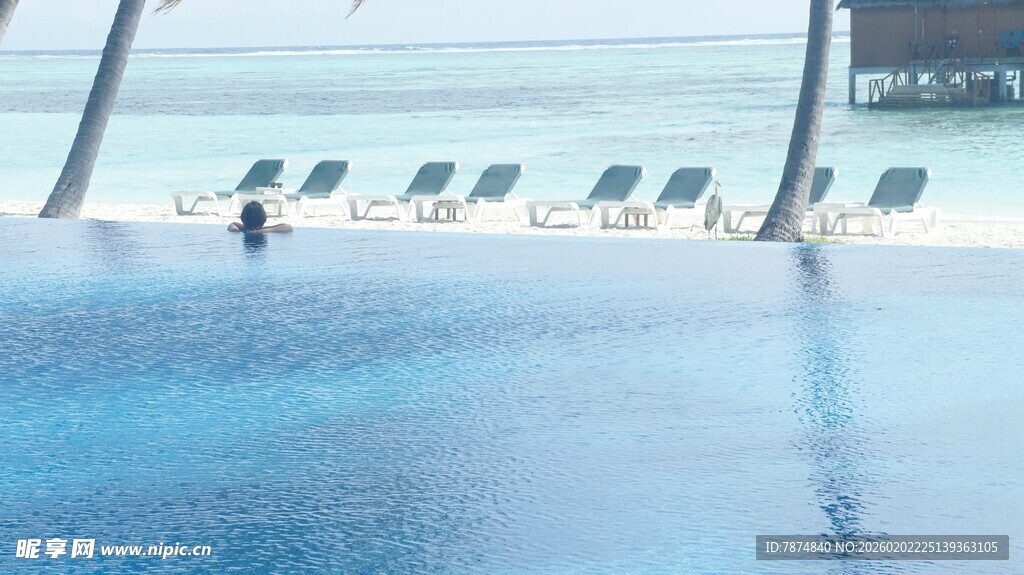 现代泳池中的悠闲景象