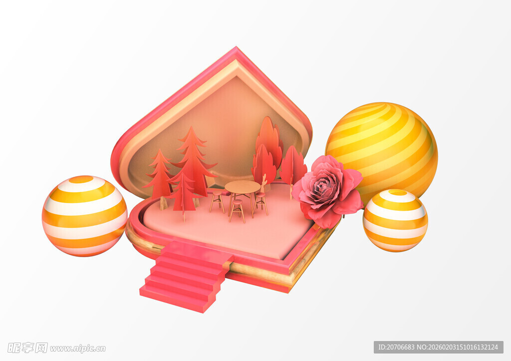 3D 爱心场景  C4D 立体