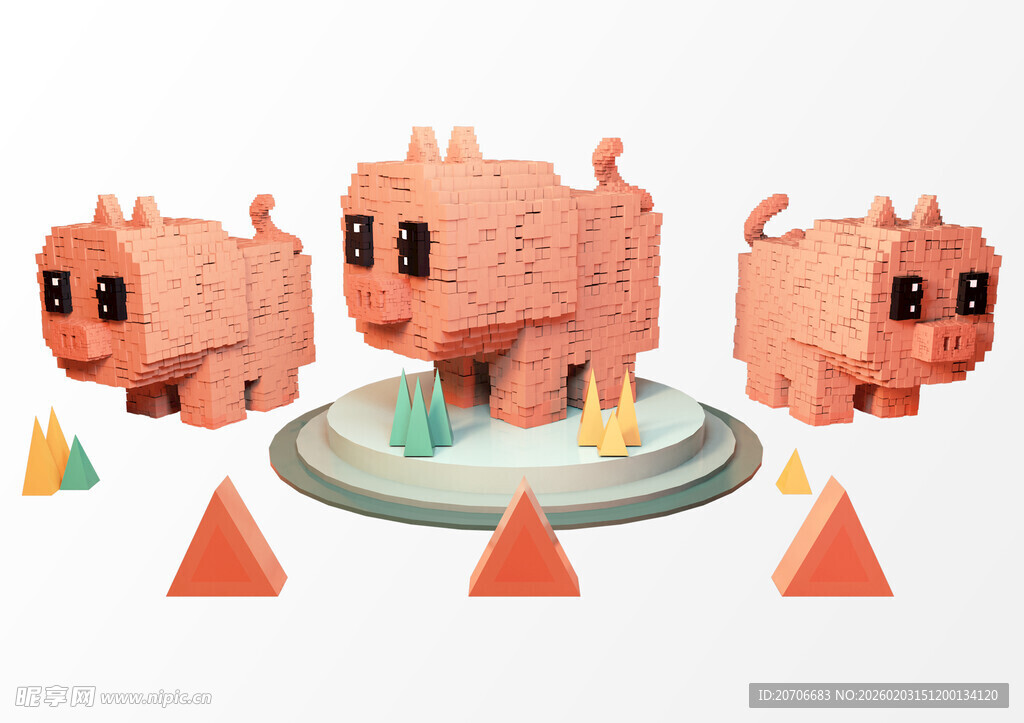 像素猪 体素猪 3D像素动物 