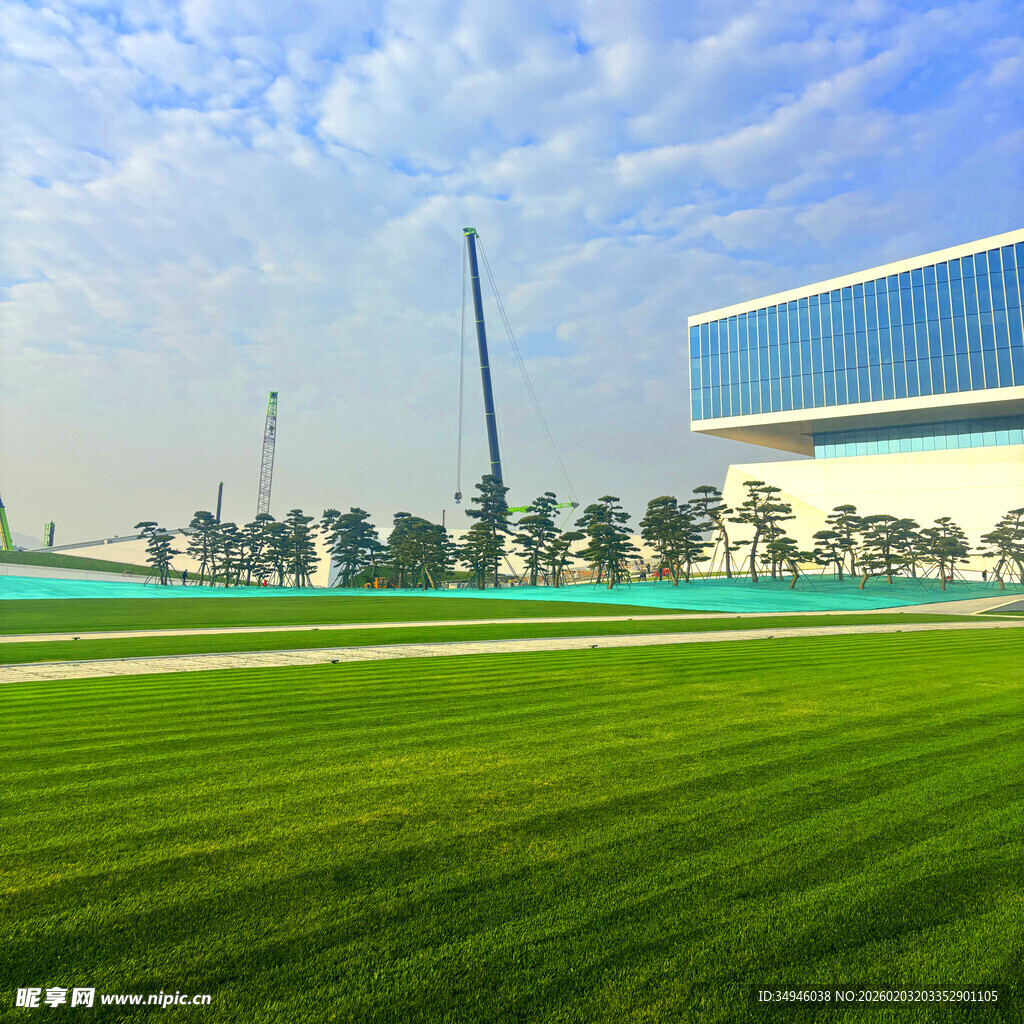 绿茵场地与现代建筑景观