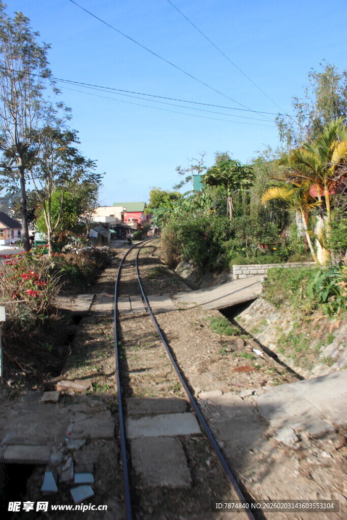 越南废弃铁轨旁的自然景致