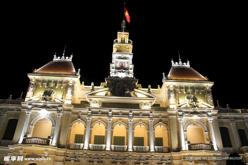 越南胡志明市市政厅夜景