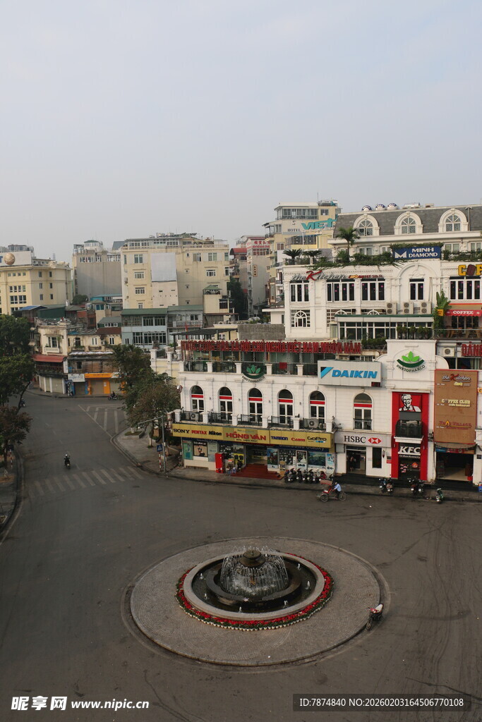 越南城市广场街景俯瞰