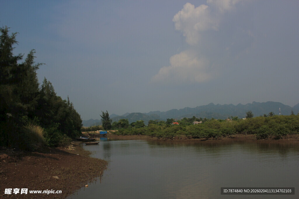 越南河畔风光 绿树环绕