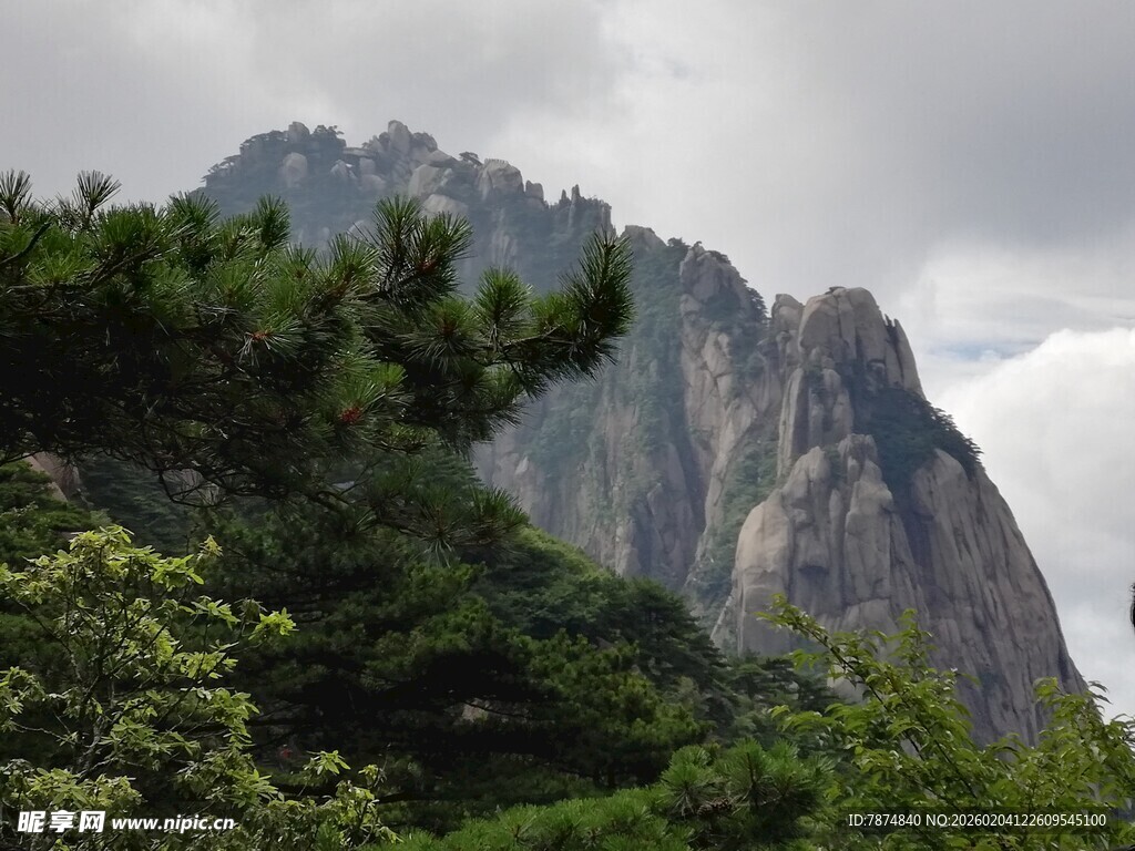 巍峨山峰与葱郁树木