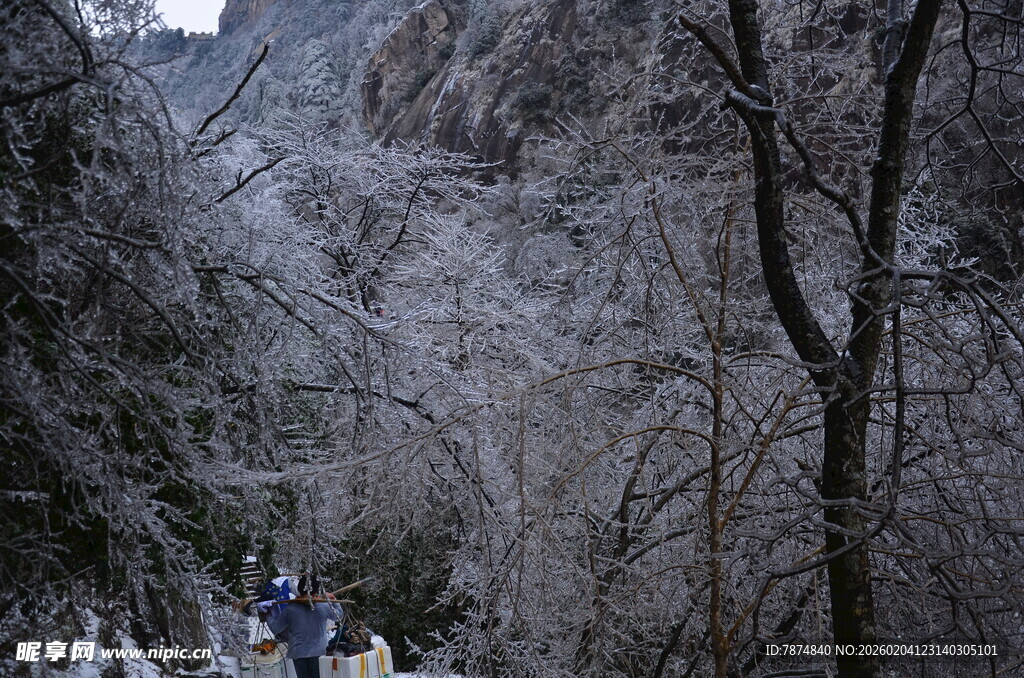 雪覆山林间的徒步之旅