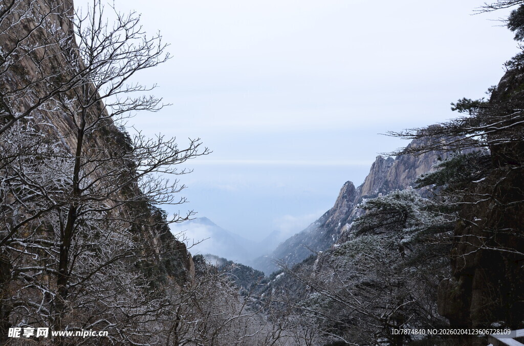 雪覆山峦间的壮美峡谷