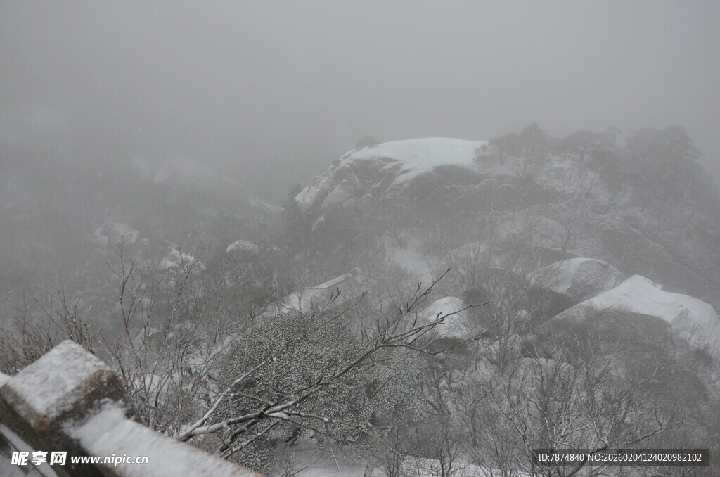 雪覆山林 朦胧冬日景致