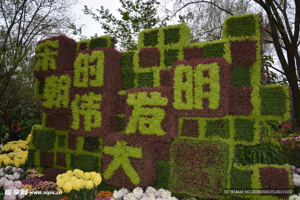 植物拼成的友爱主题景观
