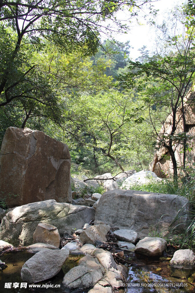 山间溪流与巨石景观