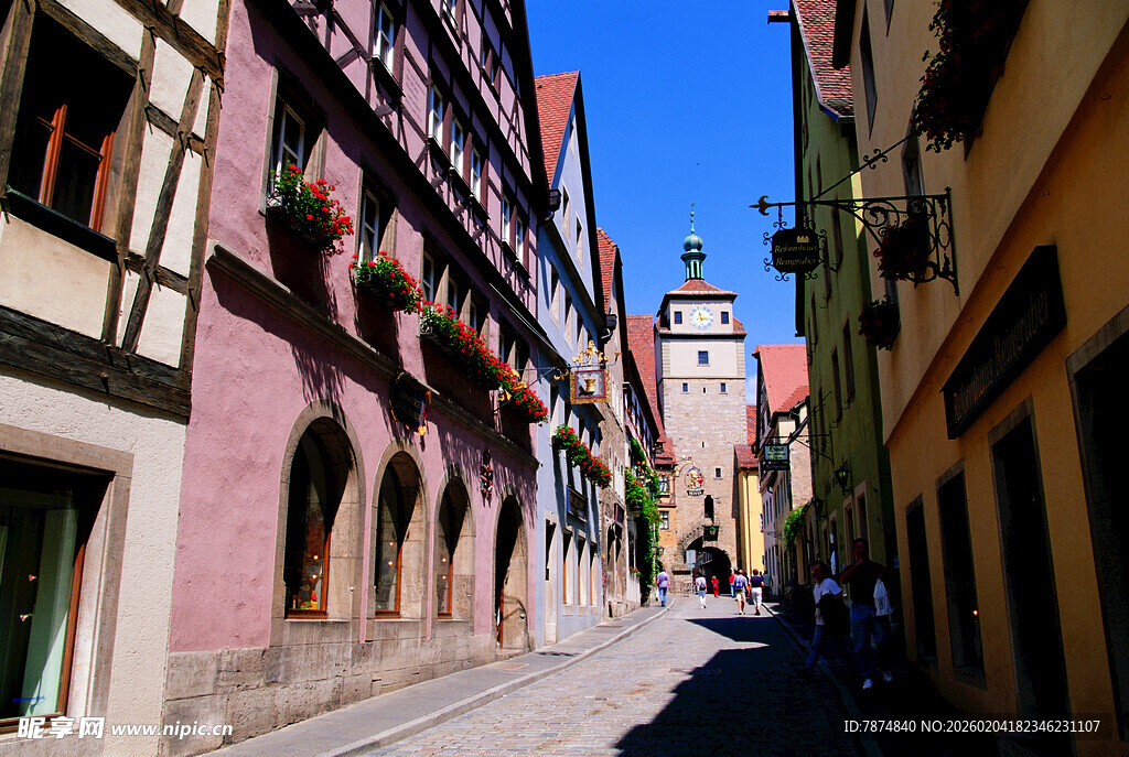 德国欧洲小镇彩色街道风景